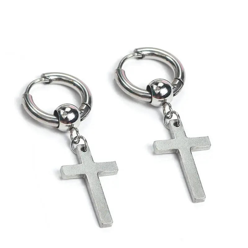 

Punk Rock Stainless Steel Cross Blade Triangle Chain Drop Earrings Cool Boys Hoop Earrings Unisex Korean Idol Jewelry