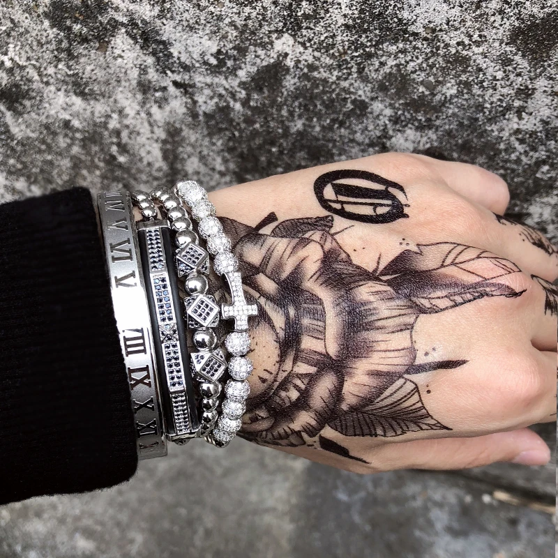 Мужской браслет 4 шт./компл. подвески в виде короны бусины макраме искусственные