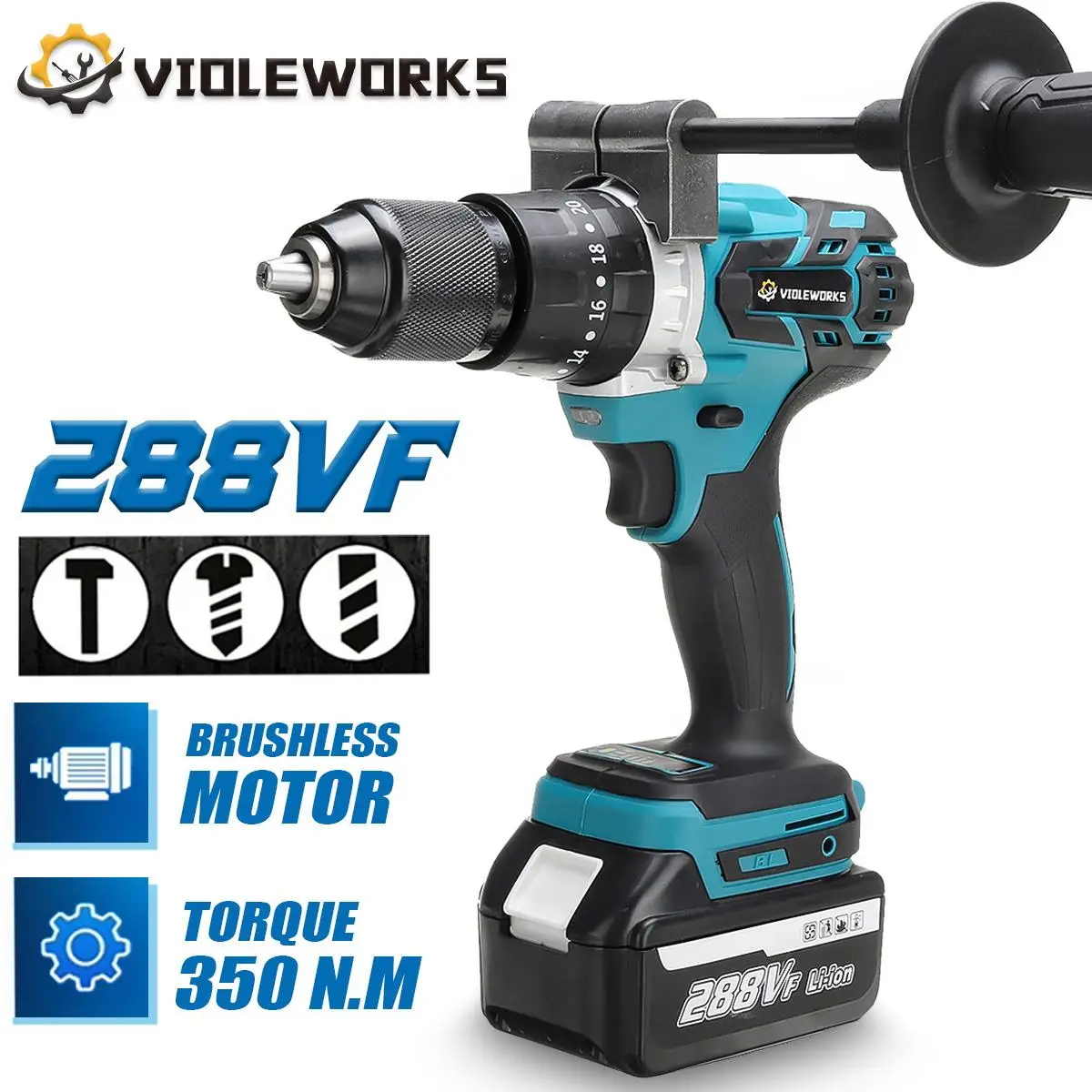 

3 IN 1 Brushless Electric Drill Screwdriver 288VF Li-ion Battery 20+3 Torque Cordless Impact Drill Hammer for Makita Battery 18V