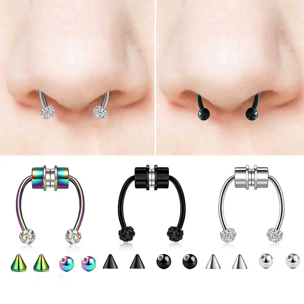 U-образное кольцо для носа с искусственным магнитом унисекс в форме подковы без