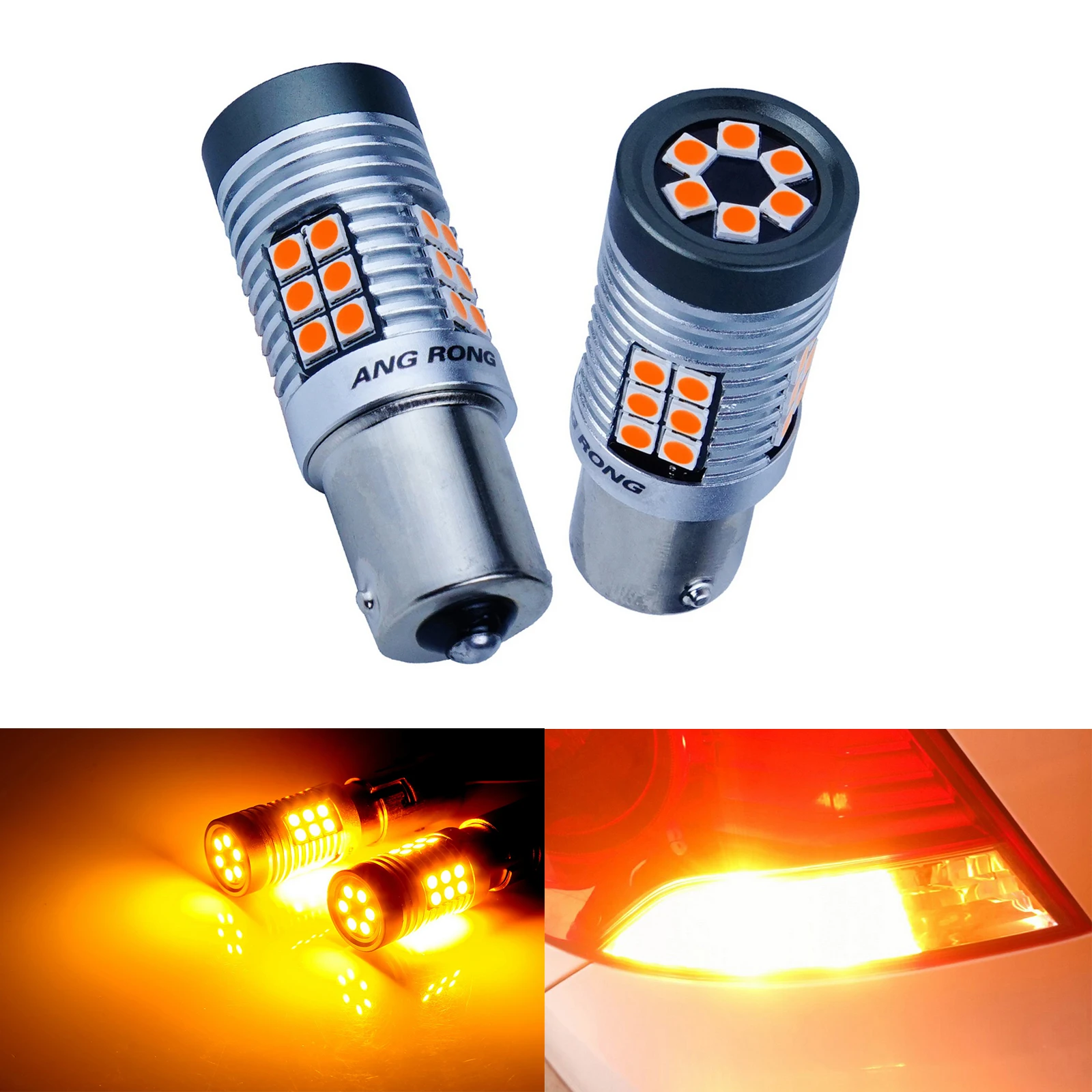

ANGRONG 2Pcs Amber 382 1156 P21W BA15s 30 SMD LED Indicator Turn Signal Tail Light Bulbs