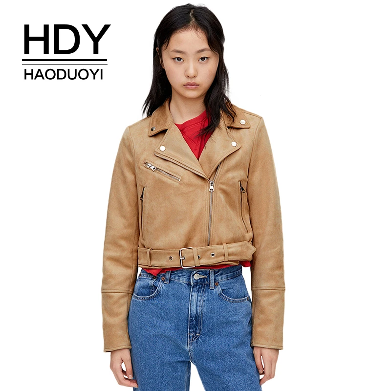 HDY Haoduoyi 2019 Новая мода осень замша верблюжья молния куртка дикий красивый с