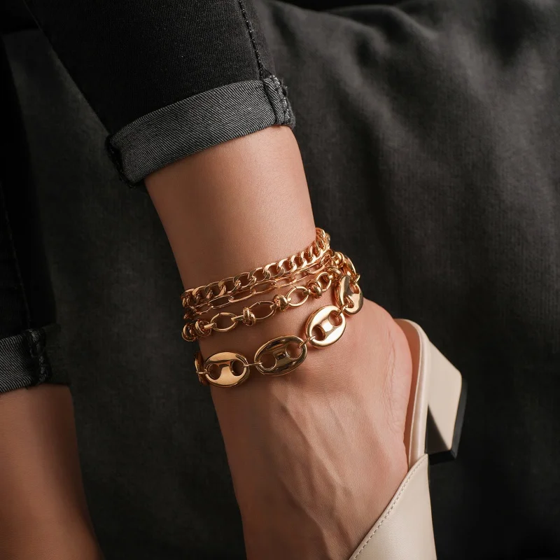 Браслеты на ногу JJFOUCS в стиле панк толстой цепочке Пляжная бижутерия для женщин