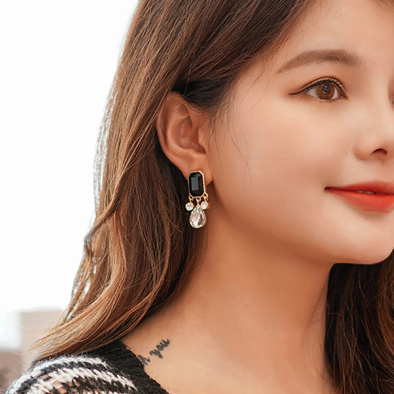 Xinwei модные черные висячие серьги основного цвета женские длинные с кристаллами