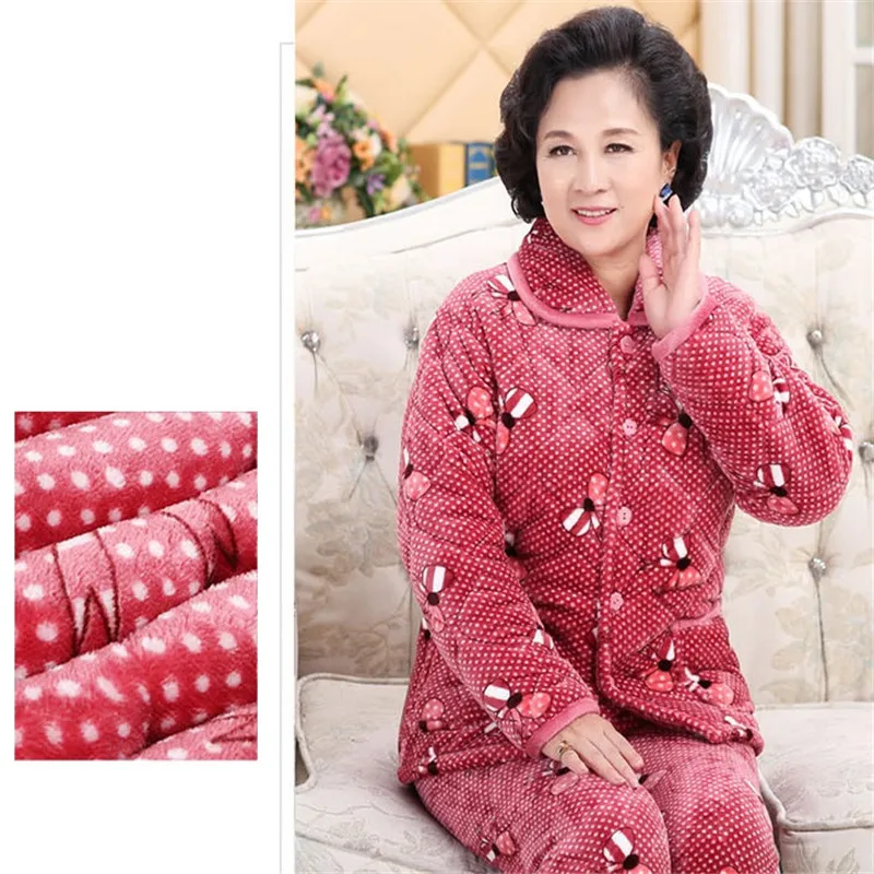 

Middle-aged Pajamas Winter Warm Coat Suit Cotton Large Size Multicolor Cotton Winter Pajamas Winter Home Service A923