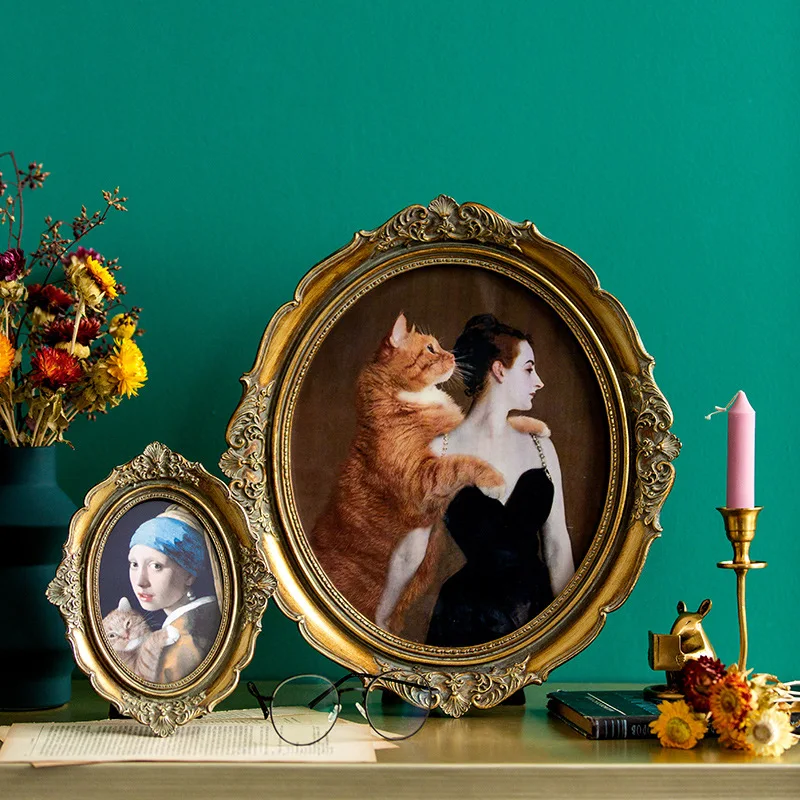 

6/7/12 Inch European Palace Vintage Photo Frame Resin Family Portrait Nightstand Oval Wall Hanging Picture Frames Home Decor WF