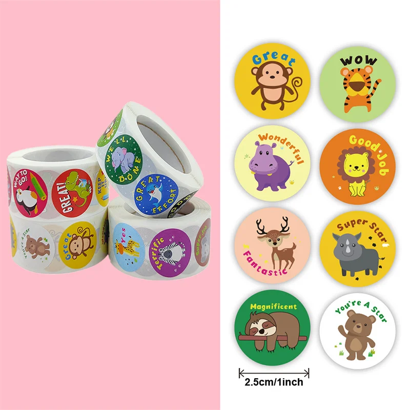 

50-500Pcs 1Inch Sticker For Kids Education Encouraged Cartoon Envelope Card Box Wrapping Label Sealing Sticker Decor Stationery