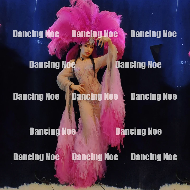 New Haute Couture Ostrich Hair Headdress Elegant Big Feather Headwear Nightclub Festival Party Precious Accessories DWY5256