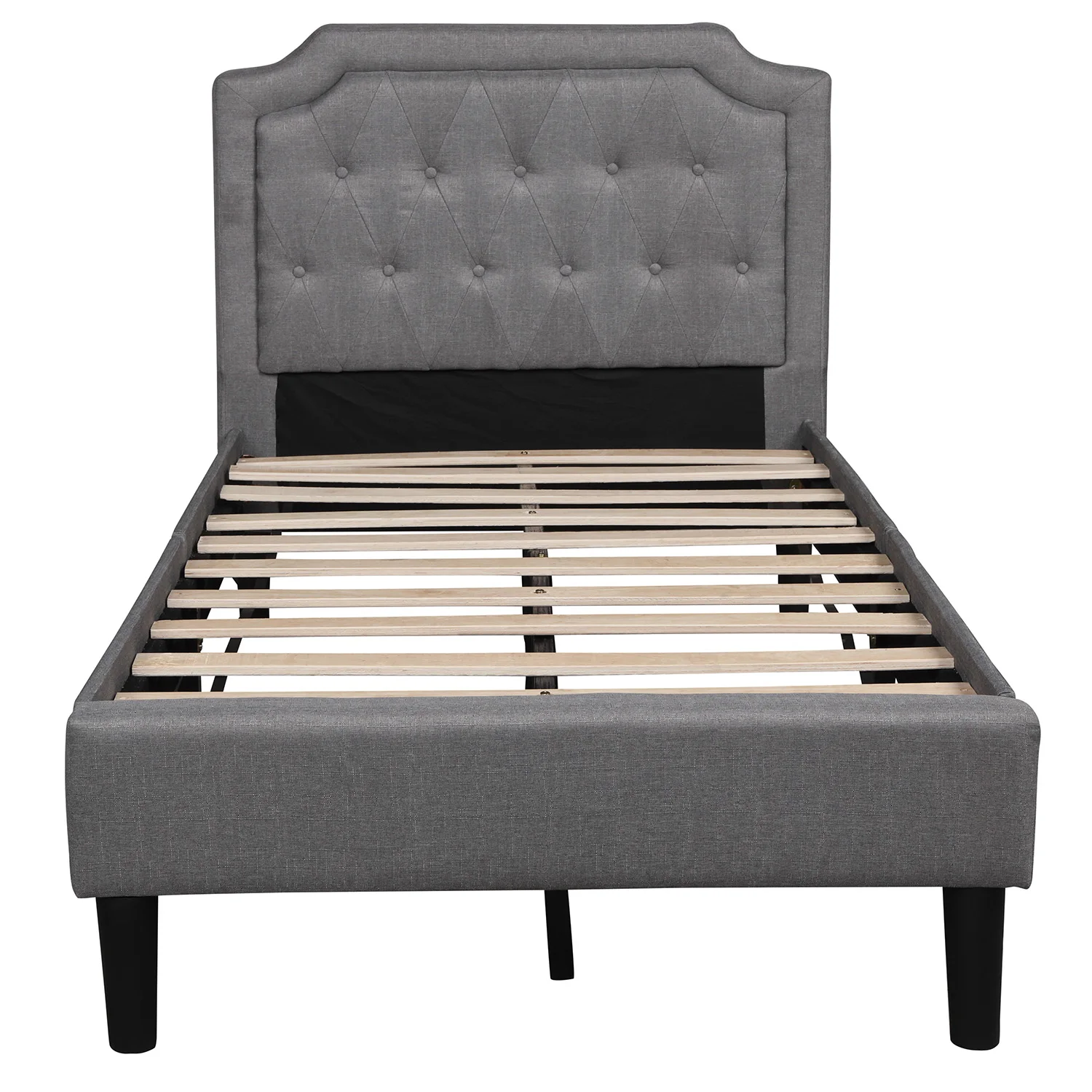 Scalloped Linen Upholstered Platform Bed, Twin Size, Gray 5