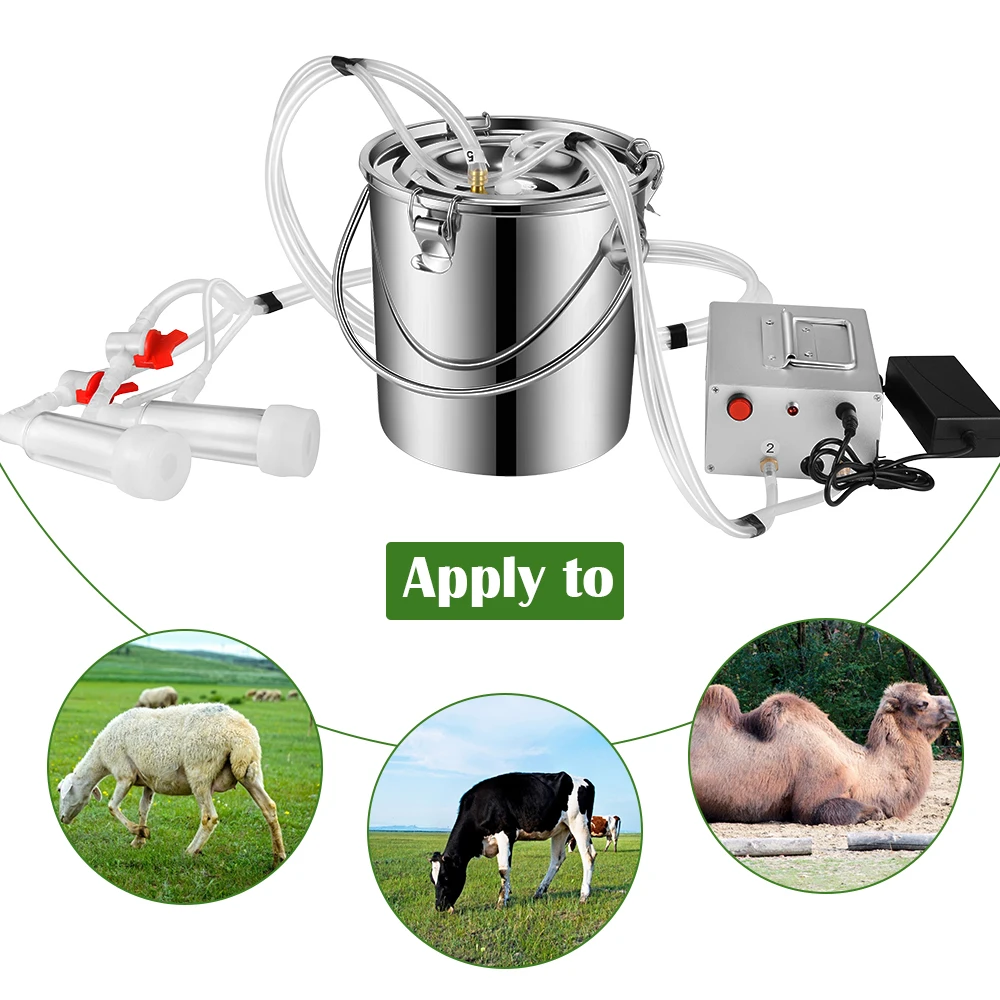 

7L Electric Milking Machine for Cattle Goat 110V Pulsating Milking Machine Stainless Steel Milker Bucket Farm Livestock Tool