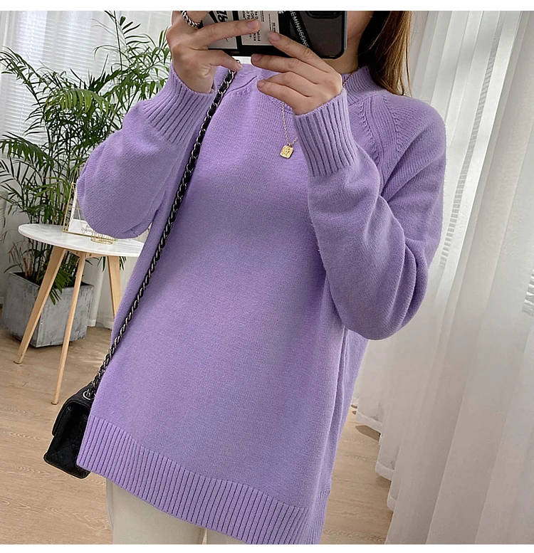 Women Mock Neck Pullovers Sweater High Quality Oversized Jumper 