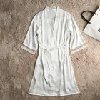 Белое свадебное платье для невесты, женское кимоно, платье, Милая атласная кружевная отделка, одежда для сна с поясом и V-образным вырезом, ночнушка