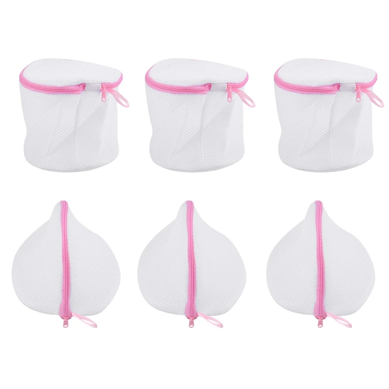 

AD55 Mesh Laundry Bag 6 in 1 Set with Zips Handle Small Triangle-Shape x 3/Cylinder x 3 Laundry Net Fine Lingerie Wash Bags 6 Re