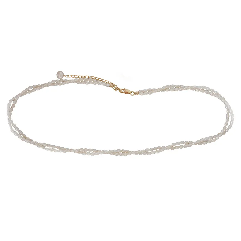 

Real white double strand pearl choker necklace for women 925 sterling silver fresh water pearl layer dainty elegant necklace