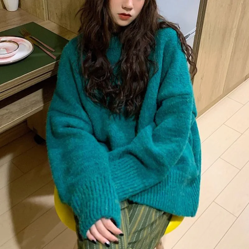Womens Warm Knitted Pullover Sweater Loose Lazy Female Sweaters Oversized Jumper Long Pull Autumn Winter | Женская одежда