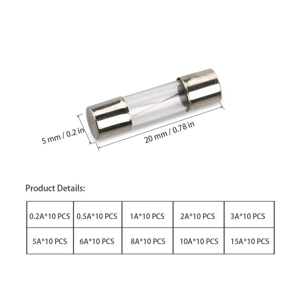 100Pcs 5x20mm Electrical Fuse Amp Fast-blow Glass Box for car boat motorcycle | Автомобили и мотоциклы