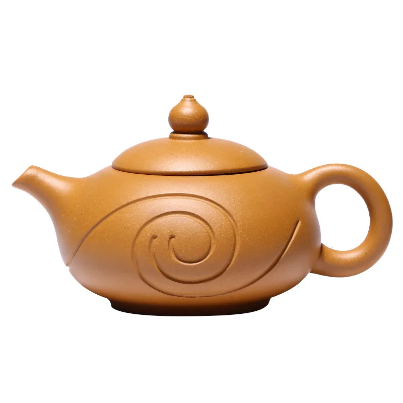 

Yixing purple clay teapot hand carved line rhyme teapot online shop
