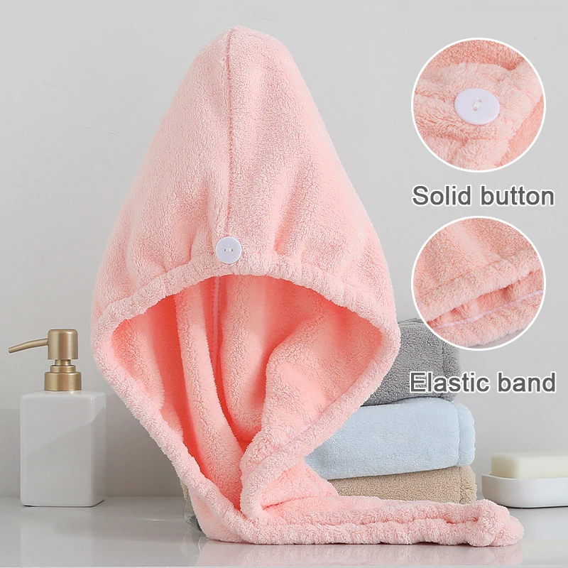 1/2/3 Pack Cute Pink Elastic Band Hair Towel Wrap for Women Lady Microfiber Super Absorbent and Soft Quick Dry Hair Turban Towel