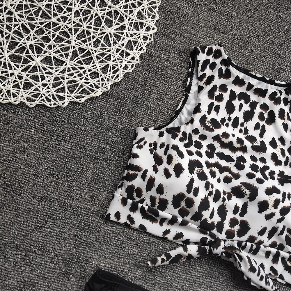 Леопардовый черный контрастный купальник бикини с высокой горловиной 2020 Летний