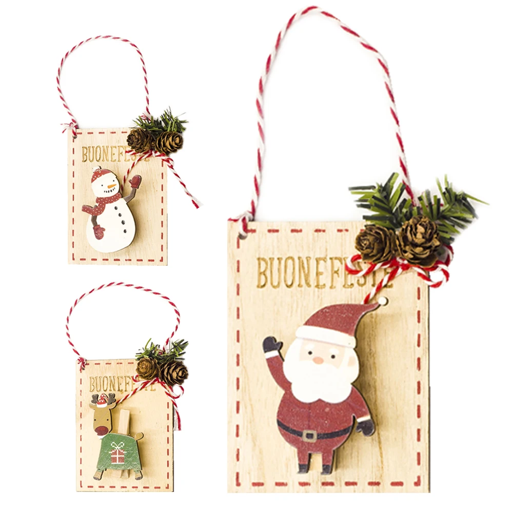 Creative Painted Wooden Board Christmas Tree Ornaments Santa Claus Reindeer Hanging Pendants Decorations Postcard Clip | Дом и сад