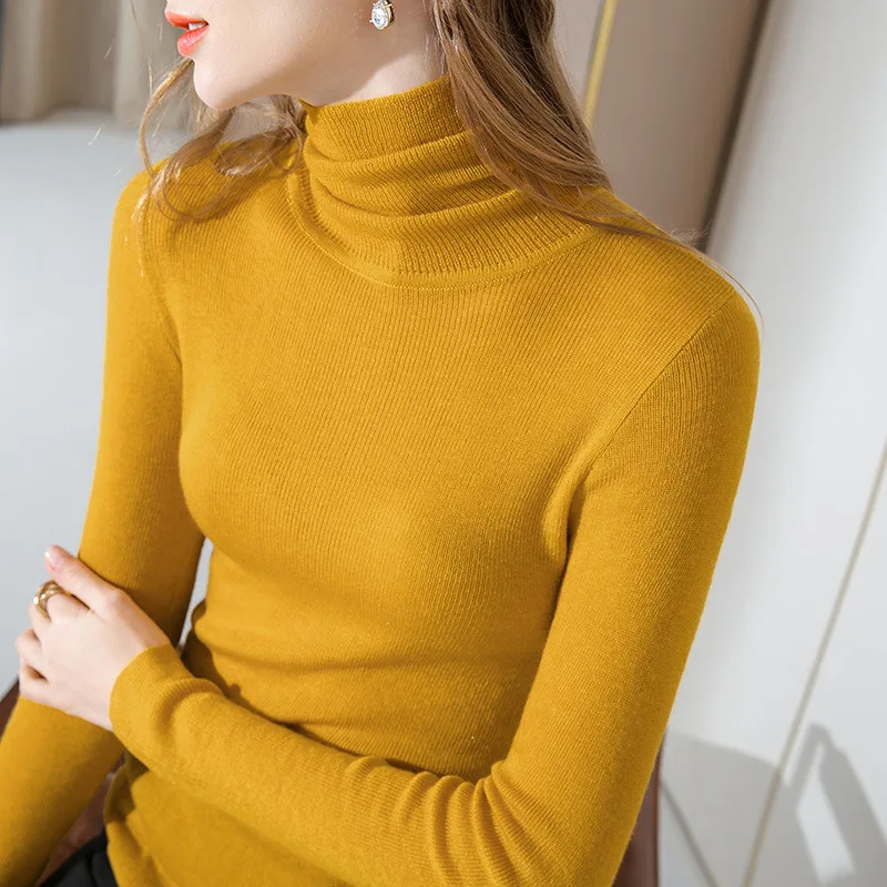 

New Knitted Women Turtleneck Sweater Pullovers Autumn Winter Basic Women Highneck Sweaters Pullover Slim Female Wool Warm Top