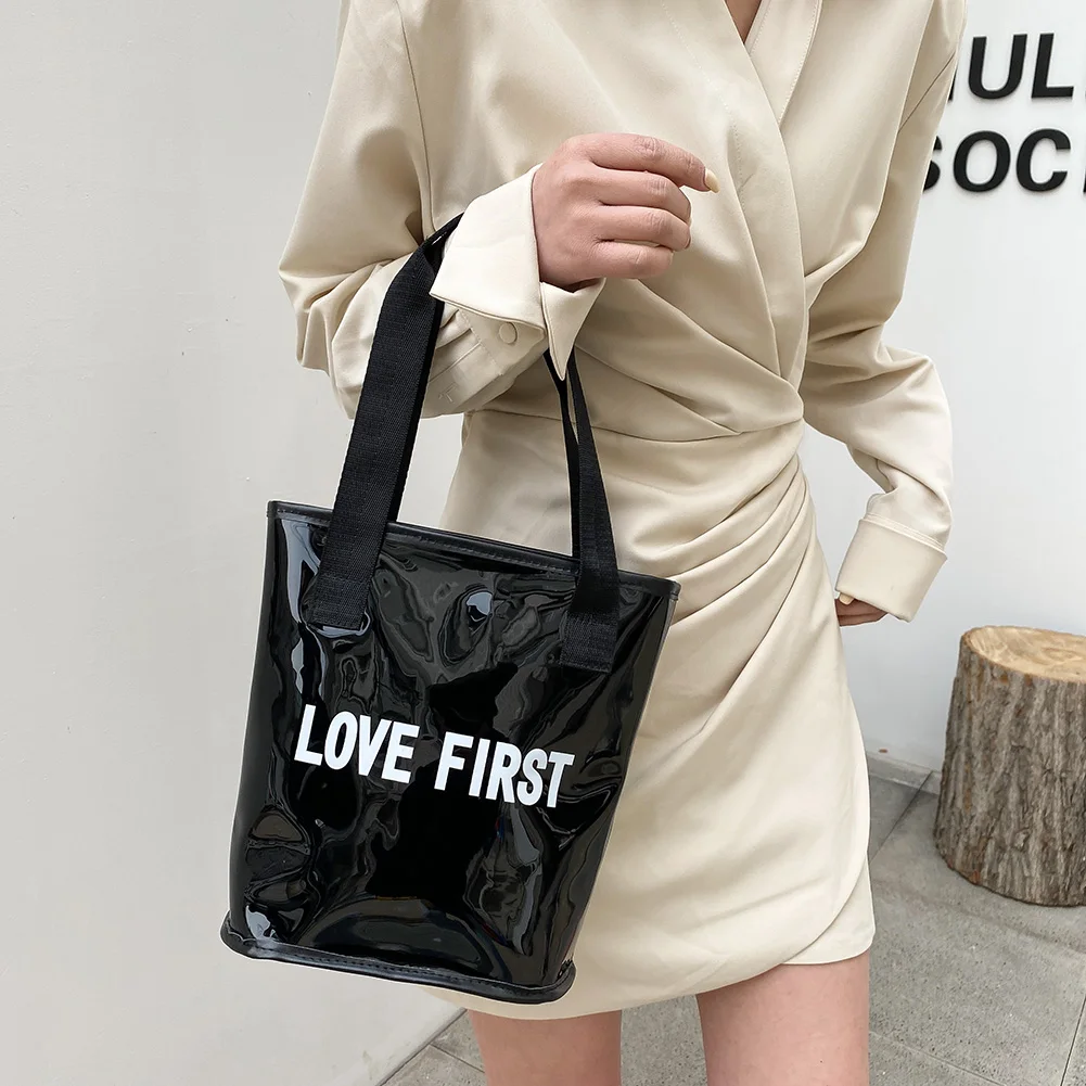 

New Women's Bag Letter Print Bucket Shoulder Underarm Bags Fashion Wild Wide Strap Handbags Female Casual Shopper Purse Totes