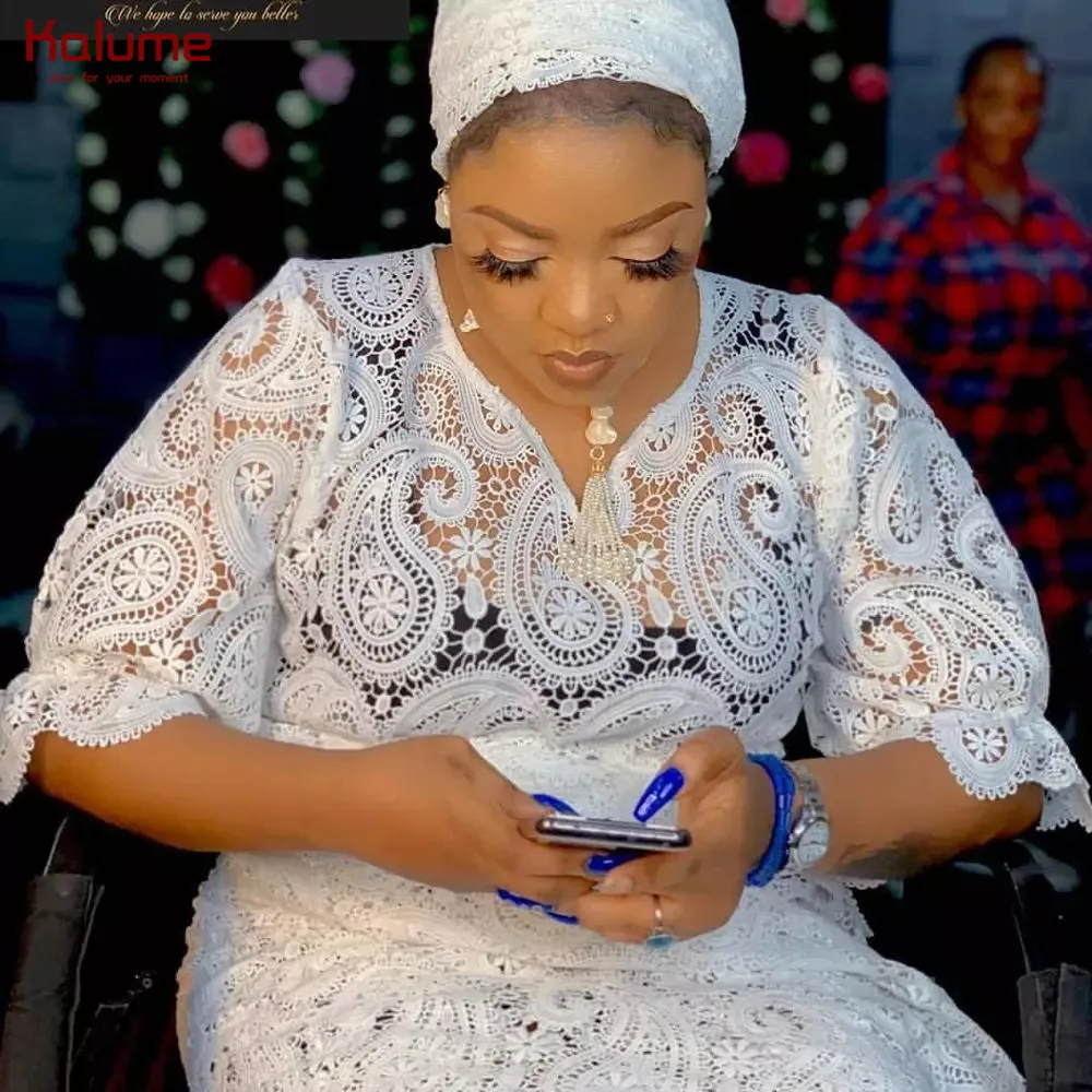 

Kalume новейшая кружевная ткань из гипюра с вышивкой, африканская кружевная ткань с камнями, нигерийское кружево из водорастворимого шнура дл...