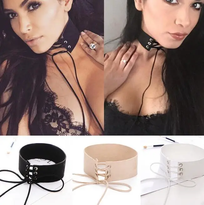 Ожерелье-чокер женское черное кружевное кожаное бархатное чокер в готическом