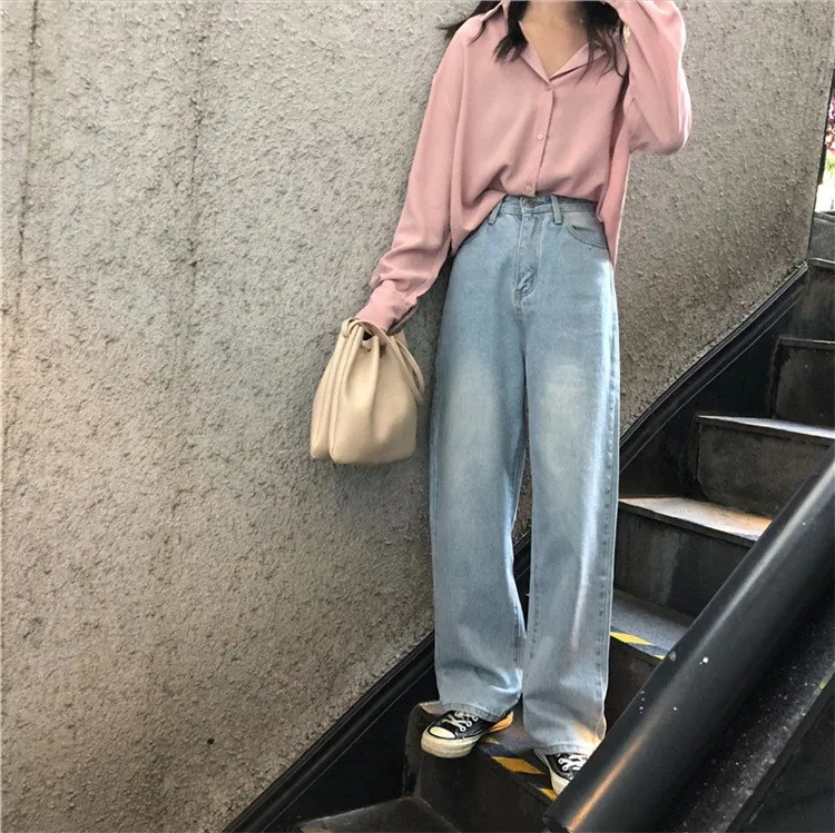 Korean Style High Waist Wide Leg Denim Pants Autumn Winter Casual Jeans Loose Full Length Women Trousers |
