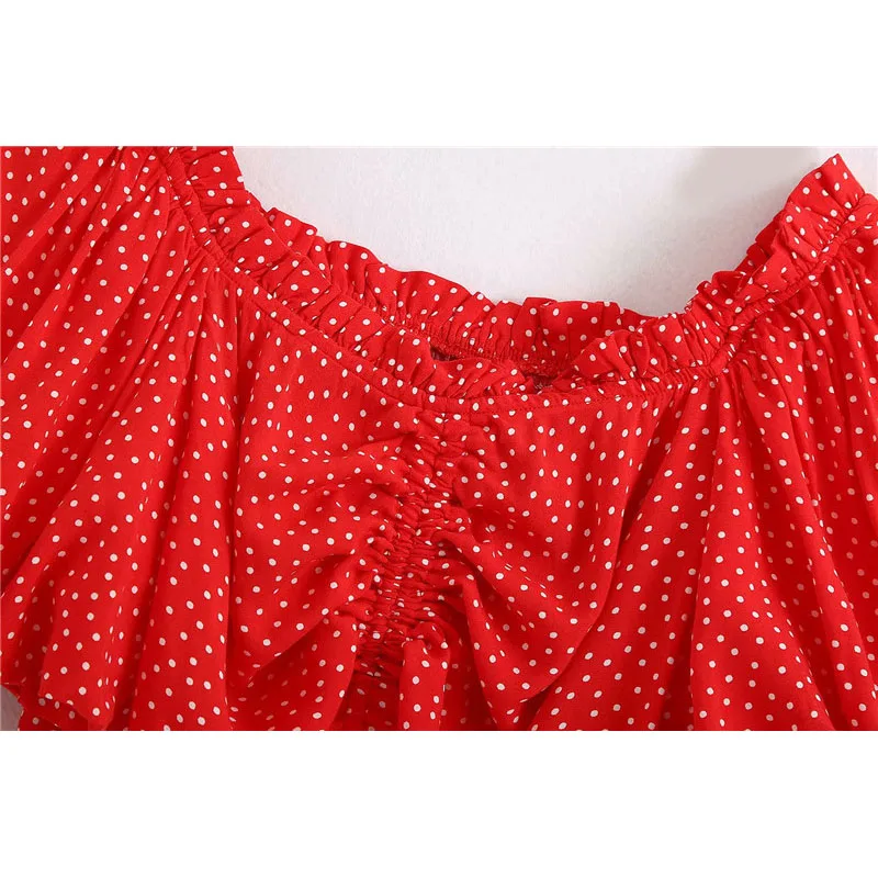 2020 женские милые красные короткие блузки в горошек Женская Регулируемая блузка с