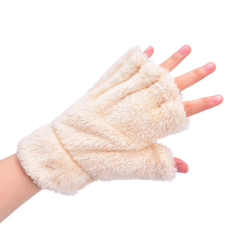 

Winter Women Cute Cat Claw Paw Plush Mittens Short Fingerless Gloves Half Finger Gloves