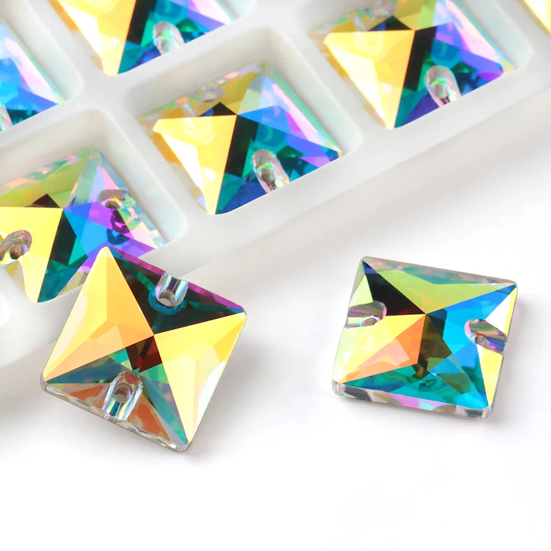 12mm 14mm Square Crystal AB Glass Stones Flatback Sewing Strass Craft Sew On For Dresses Clothes Jewelry | Дом и сад
