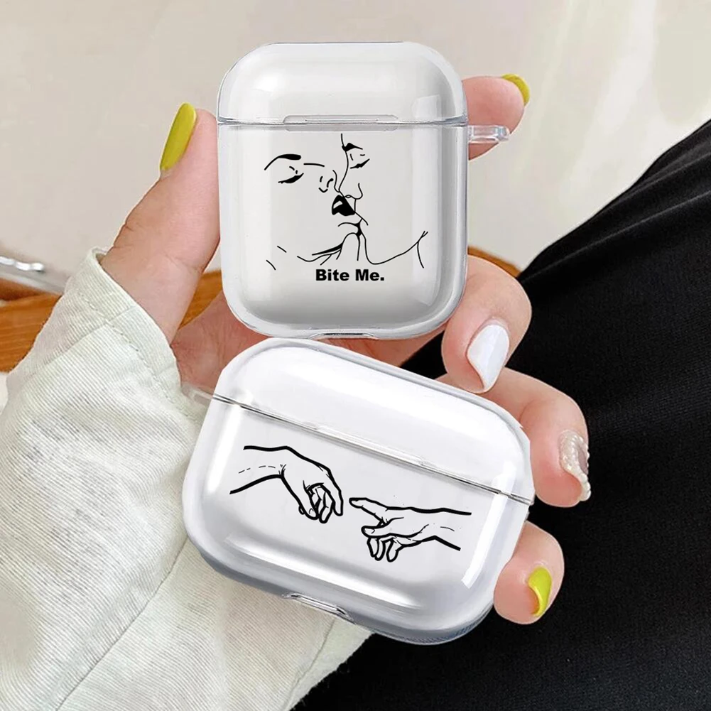 

Minimal Art Painting Shake Hands Bite Me Case For Apple AirPods Pro 2/1 Wireless Earphone Air Pods 3 2 1 Box Protective Cover