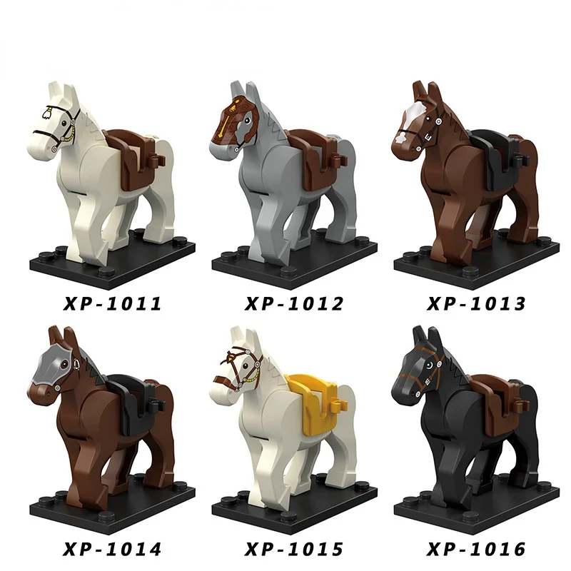 

5pcs/Set Children's Puzzle Small Particles Assembling Brown Military Medieval War Horse mini Building Blocks Toys kids