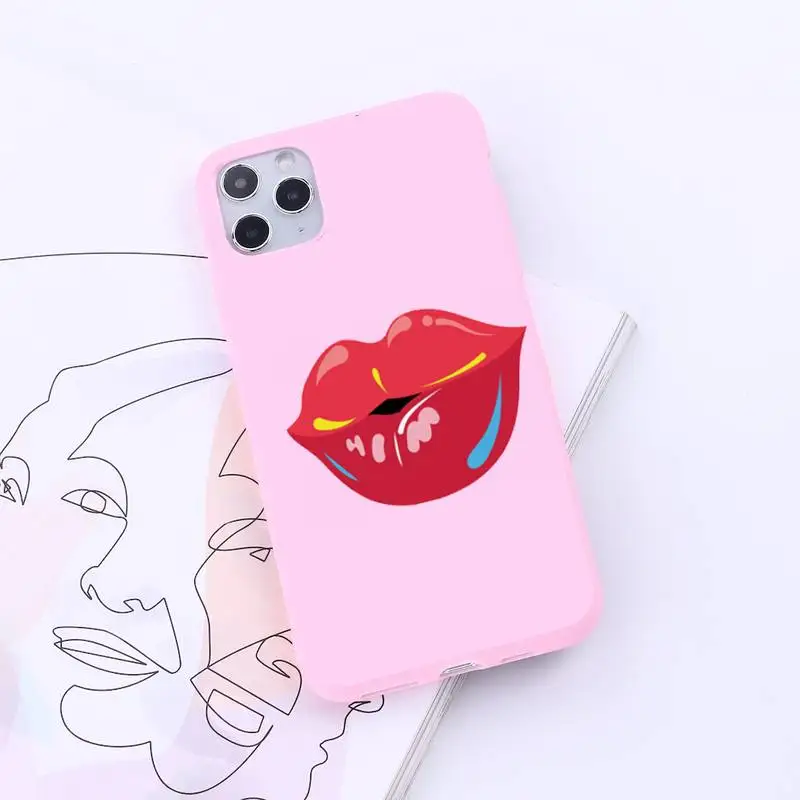 

Sexy Girl red Lips Kiss Phone Case Candy Color for iPhone 6 7 8 11 12 s mini pro X XS XR MAX Plus