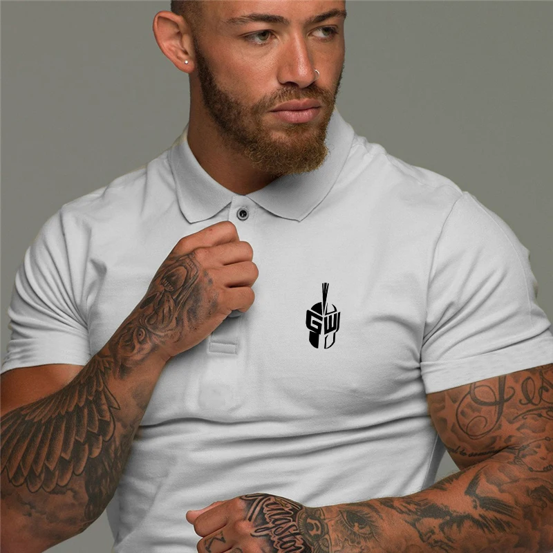 

Brand Cotton Mens Short Sleeve Polo Shirts Casual Fitness Fashion Polo Shirt New Clothing Bodybuilding Trend Sport Polo Shirts