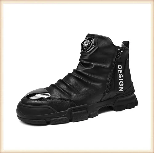 All Black Зимние мужские ботинки из искусственной кожи; Botas Masculina; модная мужская зимняя обувь на молнии; 5#30/15E50 - Цвет: All Black