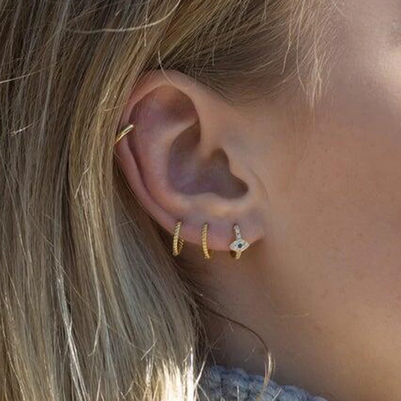 100% Серебро 925 пробы изящные серьги кольца крошечные AAA + CZ Хамса от дурного глаза