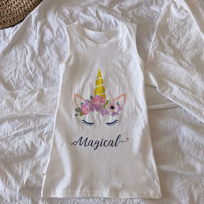 Новое модное платье с единорогом детское летнее принтом милое Повседневное для