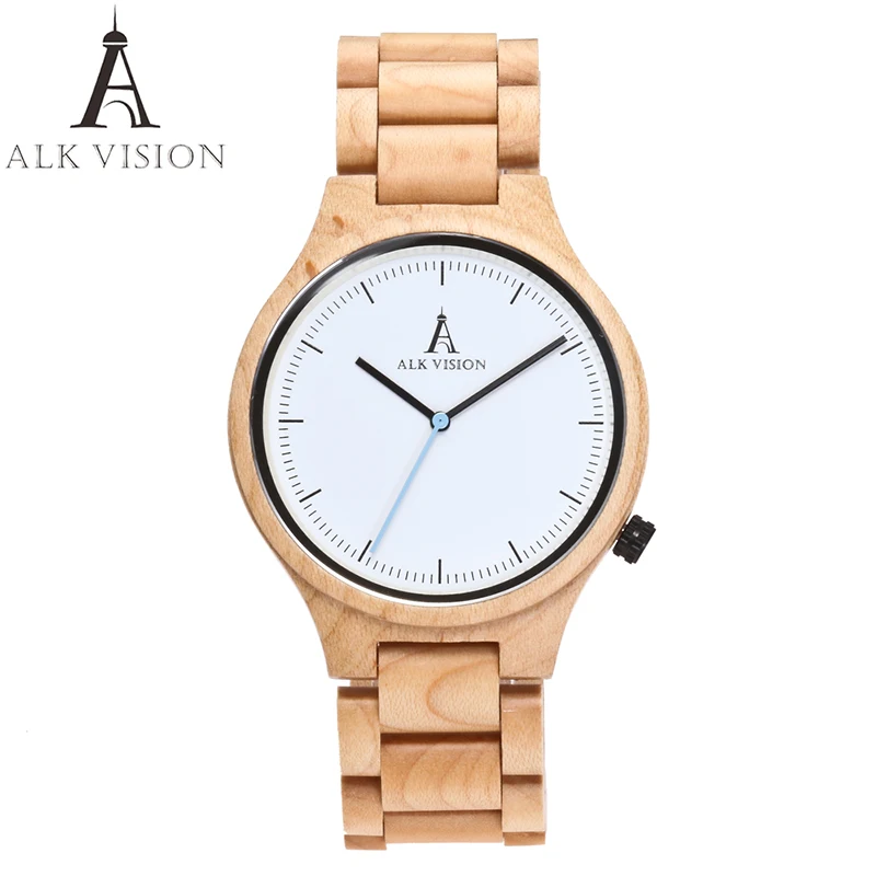 ALK Vision Wood watch male female couple watches maple wooden wrist watch for men women ladies Lovers Watch casual white colock