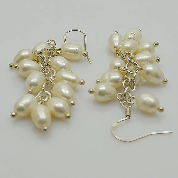 Серьги из пресноводного жемчуга риса серьги-кластеры виноградного