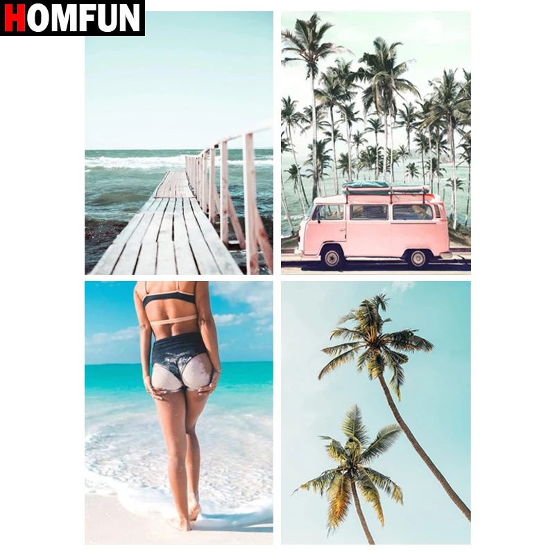 HOMFUN Алмазная картина полностью квадратная/круглая &quotпляжные пейзажи&quot вышивка