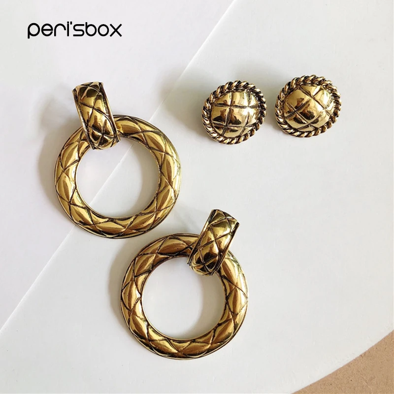 Peri'sBox большие круглые винтажные золотые серьги с текстурированной пуговицей