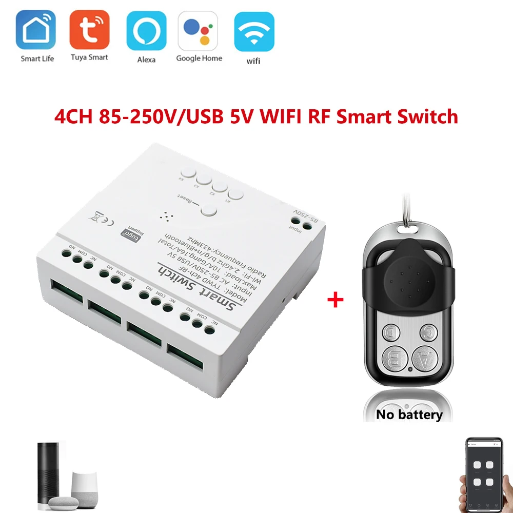 

Умный высветильник ель света Tuya Smart Life, Wi-Fi модуль, 4CH DC 5/12/32V 85V 220V 250V RF433 реле приема, работает с Alexa Google Home