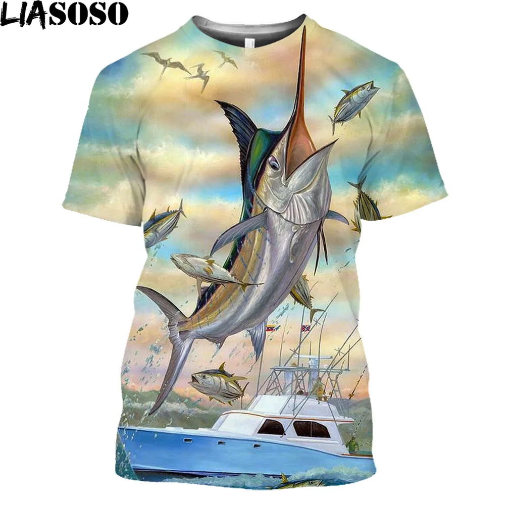 

2021 Spring Aummer New Popular 3D Printing Fishing Pattern Fish Printing Men's Trendy T-shirt Printing Daliy Men's T-shirt