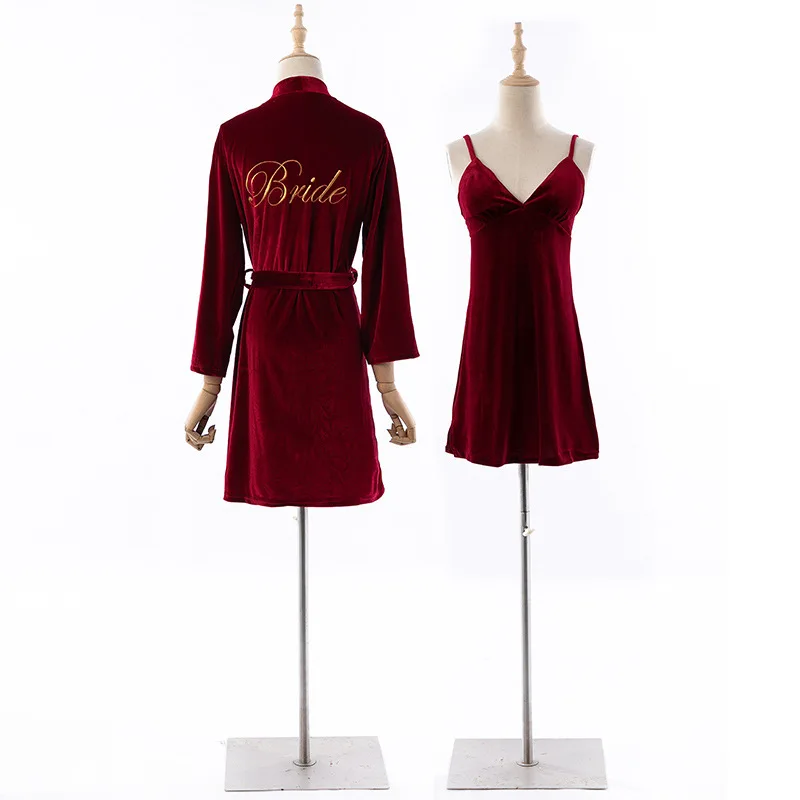 Women Embroidery Kimono Gown Nightwear Velvet Bride Bridemaid Wedding Robe 2021 New Nighty&Robe Set Sexy Home Clothes