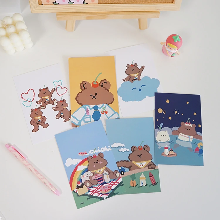 Ins мультяшный Забавный медведь дневной плакат открытка Девушка Спальня стена