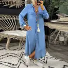 2021 весеннее женское Элегантное Длинное Платье VONDA, джинсовое платье-рубашка, Повседневное платье с отложным воротником, женское платье, женский сарафан с длинным рукавом, кафтан