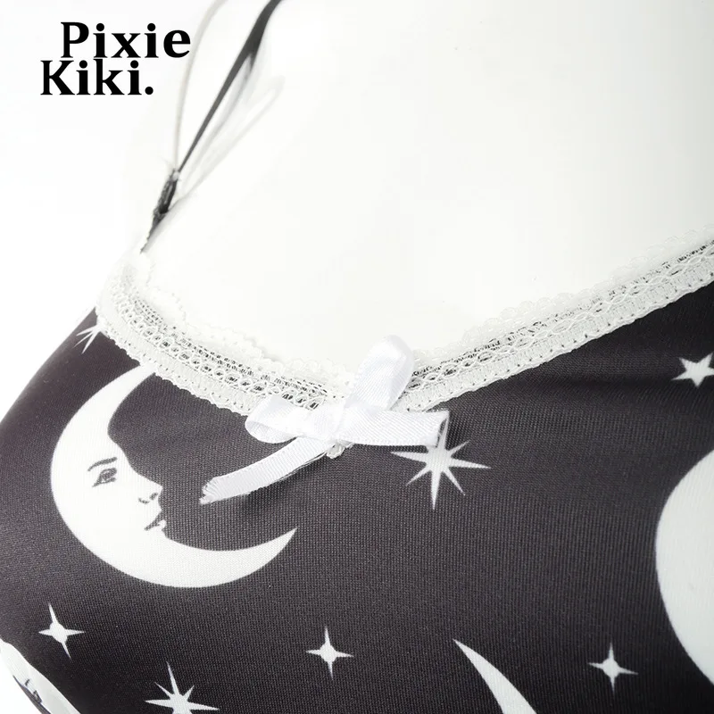 

PixieKiki Moon Print Pajama 2 Piece Sets Womens Outfits Summer 2021 Lingerie Sleepwear Loungewear Home Lace Shorts Suit P85-BG10
