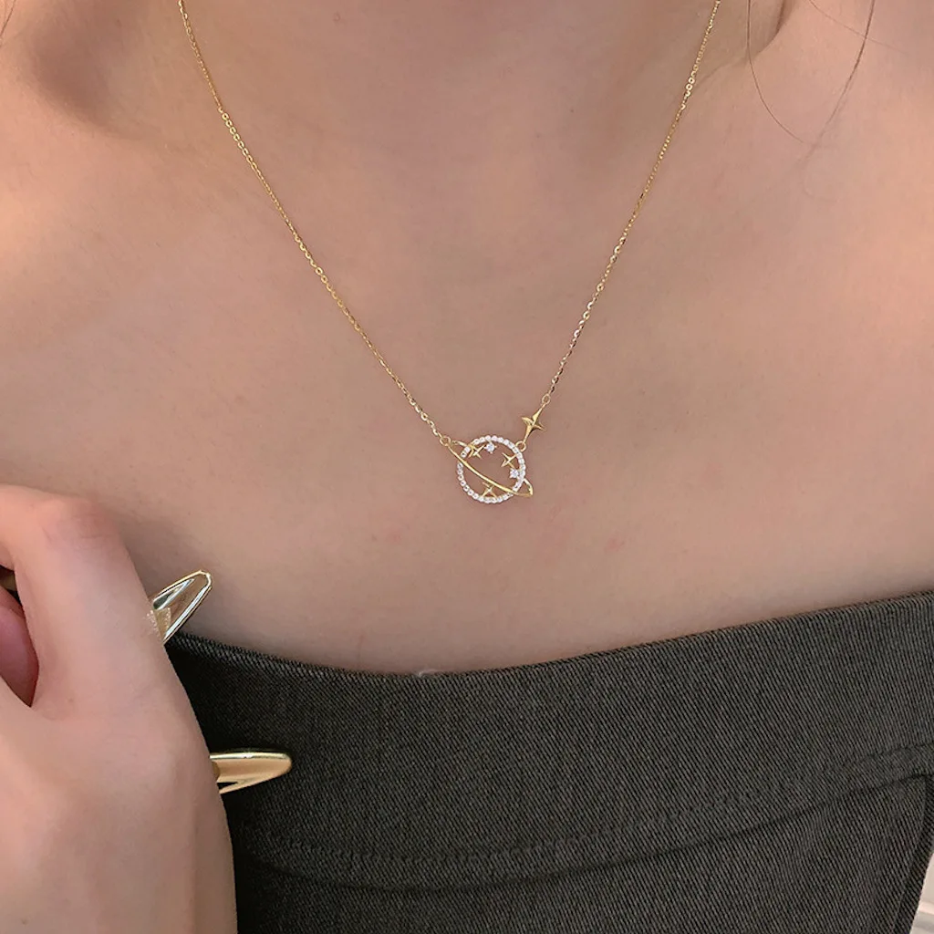 

7Rings Trendy Style Gold Silver Planet Star Water Drop Diamond Party Necklace for Women Girl Jewelry Accessories Gift